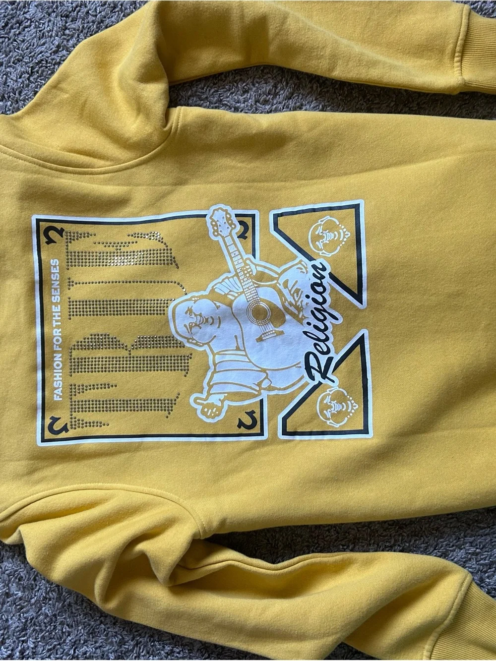True Religion Mustard Yellow Hooded Zip Sweatshirt